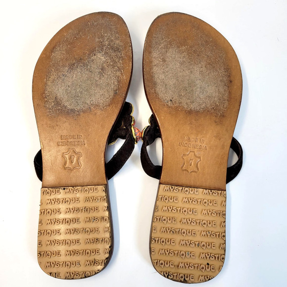 Mystique Boho Thong Sandals Shoes Womens 7 Brown Suede Orange Stone Flat Artsy - Picture 16 of 16